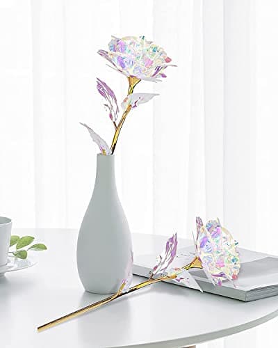 Beferr Gifts for Women Mom Galaxy Rose Glass Crystal Flowers with Heart-Shaped Base Eternal Roses Forever Flowers Mother's Birthday Gifts for Grandma Daughters Wife Sister Kids