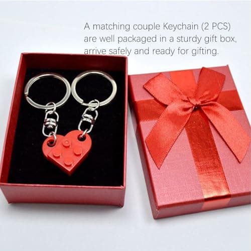 Comes in Gift Box - Heart Brick Couple Matching Keychain for Boyfriend and Girlfriend Valentine Day bf and gf Matching Stuff