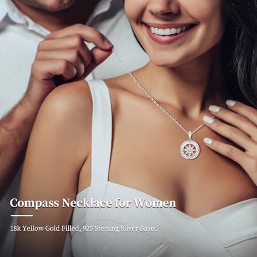 Mkhhy Compass Necklace for Women Jewelry For Her White Gold and Yellow Gold I'd Be Lost Without You(18k Real Gold Filled With S925)