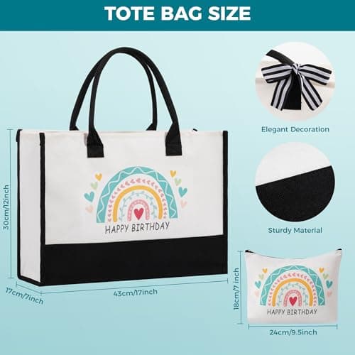 Birthday Gifts Basket for Women,Happy BD Box for Her,Tuning to a New Year Old Female Gifts Bag,Unique Canvas Tote Bag Bday Presents Set Ideas for Mom Best Friend Sister Aunt Teacher Coworker Grandma