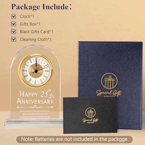 25th Anniversary Wedding Decorations - Crystal Clock & Keepsake Gifts for Couple & Parents