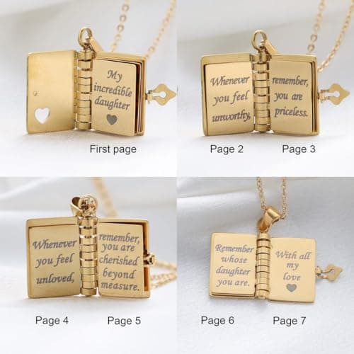 RANKEEF My Little Star Book Necklace - My Incredible Daughter Book Necklace Daughter Gifts from Dad Mom Mother Adjustable Silver 18k Gold Jewelry Openable with 6 Pages Gifts of Love