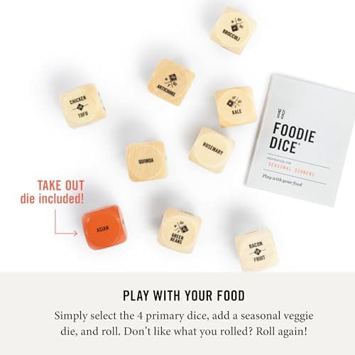 Two Tumbleweeds Foodie Dice - New Edition: Set of 9 Dice to Inspire Creative, Seasonal Meals with Take Out Die - Unique Cooking Gift