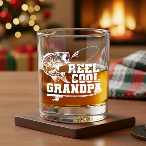 Cool Fishing Gifts for Grandpa,Man,Father in-law,Brother-in-law,Reel Cool Grandpa Whiskey Glass,Christmas,Thanksgiving,Birthday,Fathers Day Grandfarther Gift,Fisherman Gifts for Friends-wh23