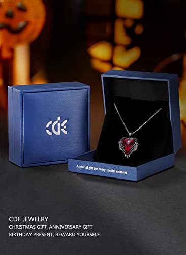 CDE Christmas Gifts for Women Angel Wings Necklace for Women with Birthstone, Love Heart Silver Tone/Gold Tone Pendant, Ideal Anniversary or Birthday Jewelry Gifts for Wife Girlfriend Her