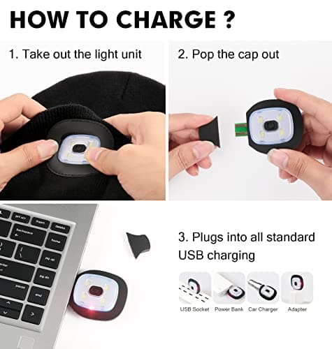 CENSGO Unisex Hat with Light, USB Rechargeable LED Headlamp Beanie, Gifts for Dad Father Men Husband Warm Knitted Cap