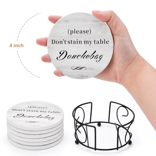 White Elephant Gifts for Adults, Funny Coasters Set of 6 with Holder Christmas Stocking Stuffers for Men Women, Gag Gifts Couples Birthday Housewarming Secret Santa Cool Friend Presents for Her Him