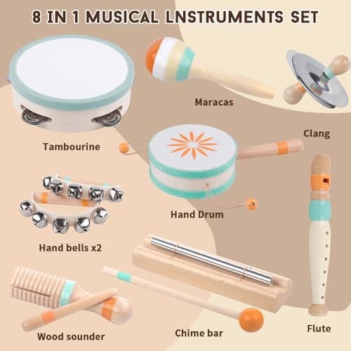 Toddlers Musical Instruments-Baby Montessori Wooden Musical Toys for Toddlers 1-3 Year Old,Kids Percussion Instruments Toy for Preschool Kids,Christmas Birthday Gift for Baby Boys Girls