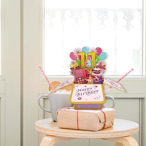 Asmallgf Happy 11th Birthday Popup Card for Daughter Son, Sweet Gift for 11 Years Old Girl Boy, Awesome Eleven Birthday 3D Greeting Card for Him Her