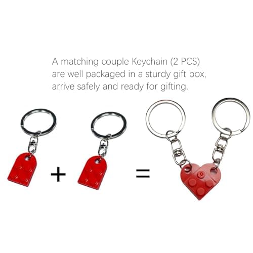 Comes in Gift Box - Heart Brick Couple Matching Keychain for Boyfriend and Girlfriend Valentine Day bf and gf Matching Stuff
