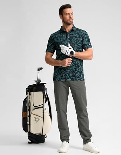 Obla Mens Golf Polo Shirts Short Sleeve Dry Fit Performance Moisture Wicking Casual Print Collared Golf Shirts for Men