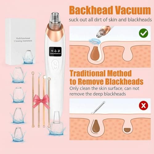 2026 Pore Vacuum, USB Rechargeable Blackhead Remover Vacuum,3 Levels Adjustable Pore Vacuum Blackhead Remover, with 5 Suction Power,6 Probes,Face Vacuum Pore Cleanser for Women & Men-White