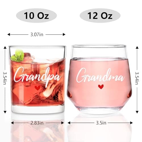 Futtumy Grandparents Gifts, Grandma Wine Glass Grandpa Whiskey Glass Set, Christmas Gifts for Grandparents, Grandma Grandpa Gift for Mothers Day Fathers Day Birthday