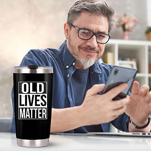 30th, 40th, 50th and 60th Birthday Gifts for Men, Dad from Son, Daughter, Wife - Gag Gifts For Men, Grandpa - Cool Old Man Gift, Old Lives Matter Tumbler 20oz - Funny Christmas Gifts