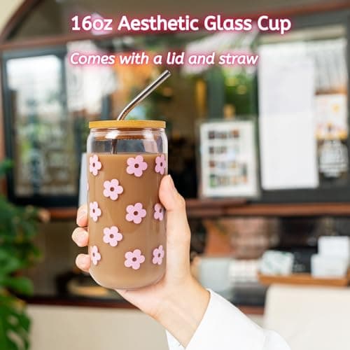 Birthday Gifts For Women, Teen Girl, Her, Happy Birthday Gift Box For Girl, Women, Sister, Daughter, Friends, Cute Daisy Aesthetic Glass Cups Gift Set 7pcs