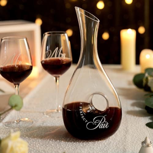 AW BRIDAL Mr and Mrs Wine Glasses and Decanter Set, Wedding Bridal Shower Engagement Gift for Couples 2025, Wedding Glasses for Anniversary Bride Bachelorette with Wood Keepsake Box