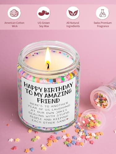 Best Friends Birthday Gifts for Women Friendship - Funny Sister Birthday Gifts for Friend Female BFF Bestie Gift for Women, Vanilla Cake Scented Bday Candles Happy Bday Decorations
