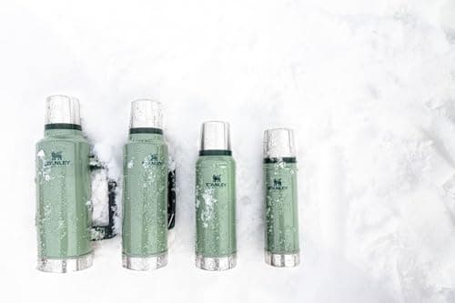 Stanley Classic Legendary Vacuum Bottle 1.1 qt Wide Mouth with Leakproof Cup Lid Keep Drinks Hot or Cold Packable for Travel Insulated Stainless Steel Thermal Bottle BPA-Free Hammertone Green