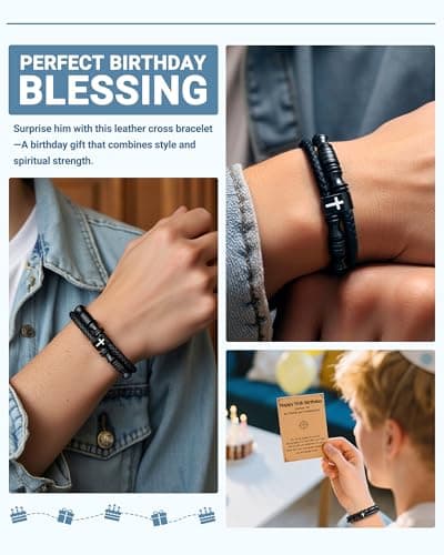 UNGENT THEM Joshua 1:9 Encouraging Christian Birthday Gifts for Boys Teens Men, Bible Verse Leather Cross Bracelet