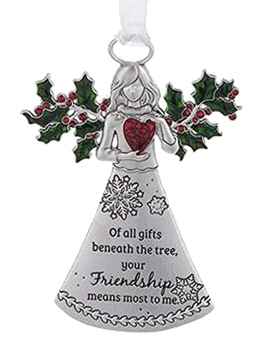 Friends Angel with Holly of All Gifts Beneath The Tree, Your Friendship Means The Most to Me Ornaments Christmas Tree Décor Gifts from Best Friend Presented in a Red Christmas Bag n Gift Box