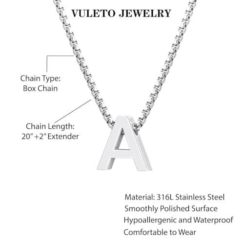 Initial A-Z Letter Necklace Gifts for Boys Men, Stainless Steel Letter Pendant Christmas Stocking Stuffers Birthday Jewelry Gifts Ideas for Teens Teenage Kids Him