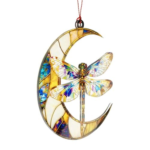 Dragonfly Gifts for Women, Dragonfly Moon Ornament, Christmas Ornaments for Tree, Dangling Moon Decor, Gift Exchange Idea, Hanging Car Charm, Ornaments for Window Home Car Decor