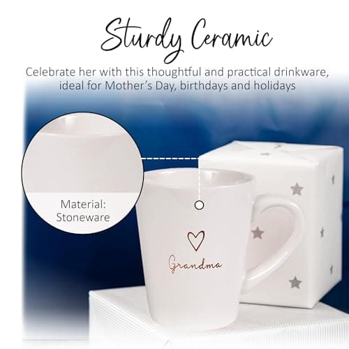 Pavilion Grandma Coffee Mug - Stoneware Coffee Cups for Grandmothers with Heart Tag - Ideal for Daily Use with "Grandma" Text Design - Microwave & Dishwasher Compatible - Cream, 15 oz