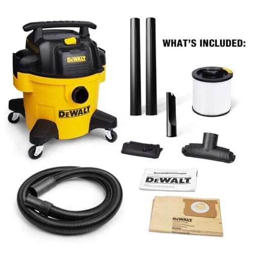 DEWALT DXV06PZ 4 Peak HP Shop Vacuums Wet/Dry, 6 Gallon Poly Wet/Dry Vac, Heavy-Duty Shop Vacuum with Blower Function Yellow+Black