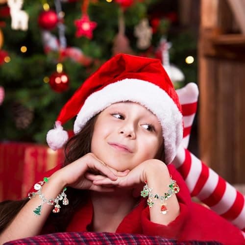 Christmas Advent Calendar Bracelets 2025 for Girls 24 Days Xmas Countdown Calendar DIY Jewelry Making Kit Gift 22 Charm Beads 2 Bracelets for Kids Teens Women