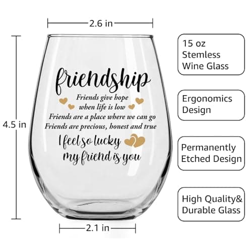 DYJYBMY Friends Give Hope When Life Is Low Friendship Stemless Wine Glass With Gifts Box, Stemless Wine Tumbler, Housewarming Parting Thank You Gifts For Friends Soul Bestie Confidante BBF