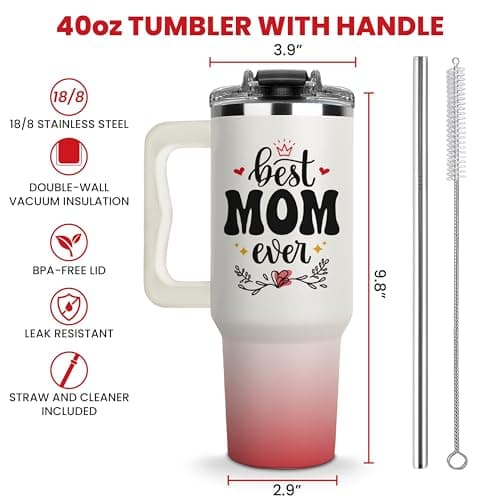 Best Mom Ever Tumbler, Mommy Coffee Mug, Mama Tumblers, Momma Gift Ideas, Funny Birthday Present For Her, Mom Cup, Cute Mother Day Gift Tumbler With Handle 40oz