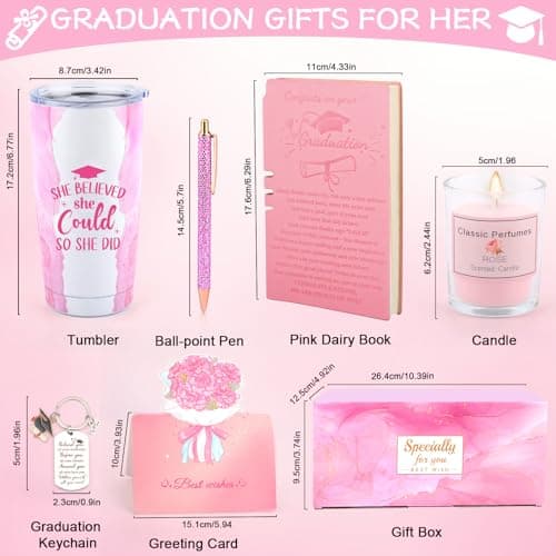 Graduation Gifts for Her 2025, She Believed She Could So She Did Tumbler, Congratulations Gifts for Women Girls Grad Keychain Notebook Pen, College High School Graduation Gift for Sister Friends
