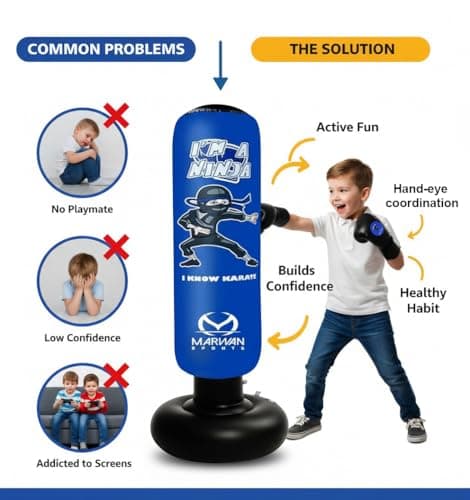 5-in-1 Inflatable Punching Bag for Kids – 63" Karate Toy Set with Boxing Gloves, Durable Fast Rebound, Active Play Birthday for Boys & Girls Ages 4-12