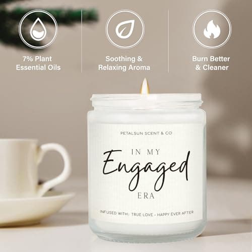 Engagement Gifts for Couples – Lavender Scented Candle for Relaxation & Stress Relief (7oz) – Just Engaged Gifts for Her, Bride to Be, Fiance, Engagement Party Decorations, Handmade