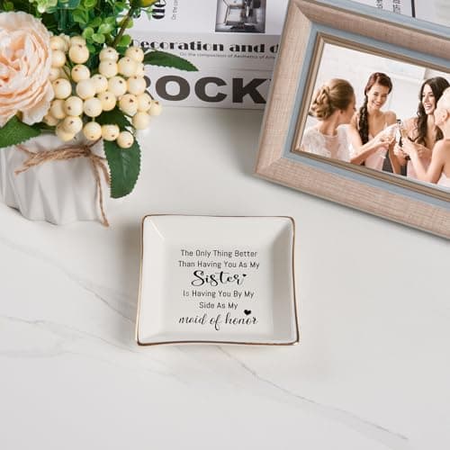 Bridesmaid Gifts Maid of Honor Proposal Gift Jewelry Dish Trinket Ring Tray - The Only Thing Better ... As My Maid of Honor, Wedding Day Party Gifts for Matron of Honor from Bride