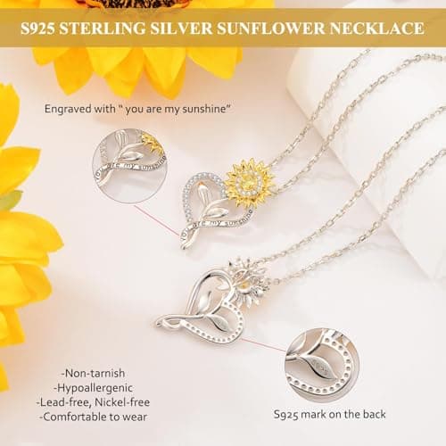 Anniversary for Gifts Women Wife, 18k Gold Plated Sunflower Necklaces for Women, Anniversary Her Gifts Birthday Gift for Wife You Are My Sunshine Woman's Jewelry Girlfriend Grandma Mom Daughter