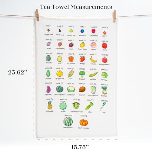 Baby Size Tea Towel - Weekly Baby Growth Tracker In Fruit & Veg First Time Mom To Be Musthave Pregnancy Announcement Congratulation Pregnancy Gift For Expecting Parents Couple Countdown Maternity Gift