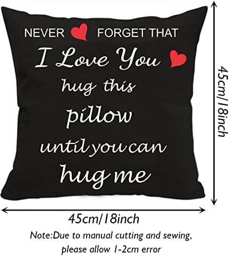 Anrkets Two Sided Printing Lover Pillow Cover I Love You Hug This Pillow Until You Can Hug Me, Valentine's Day Birthday Gifts for Girlfriend Cotton Linen Square Decorative Waist Pillowcase 18"x 18"