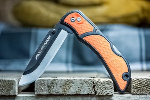 OUTDOOR EDGE OUTDOOR EDGE 3.5" RazorLite EDC Knife. Pocket Knife with Replaceable Blades and Clip. The Perfect Hunting Blade for Skinning Deer. Blaze Orange with 6 Blades