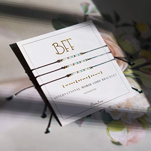 RareLove 3 Pieces BFF Friendship Morse Code Bracelet Birthday Best Friends Gift For 3 Women Blue White Tiny Pony Seed Beads Black String Bracelets