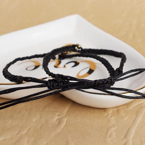 Matching Bracelets for Couples, Gold Heart Initial Friendship Adjustable Bracelet Women Cute Match Charm Letter Name Black Braided Rope Valentines Bf Gf Friends Jewelry Gift