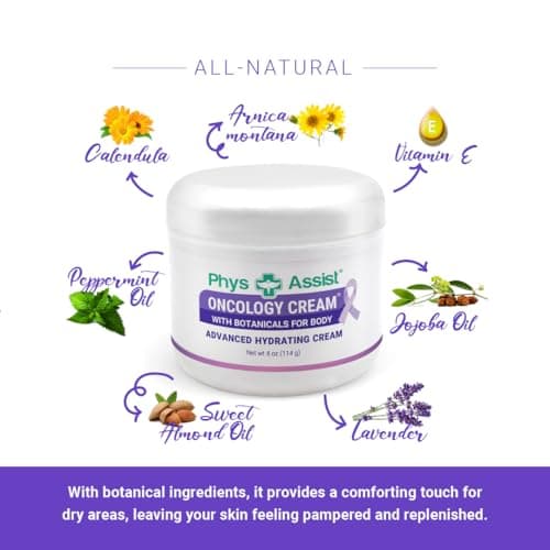 PhysAssist Oncology Cream 4 oz plus Lip Balm. Hydrates and Pampers Stressed skin. Made with a blend of natural Botanicals. Clinically Tested, Non Irritant.