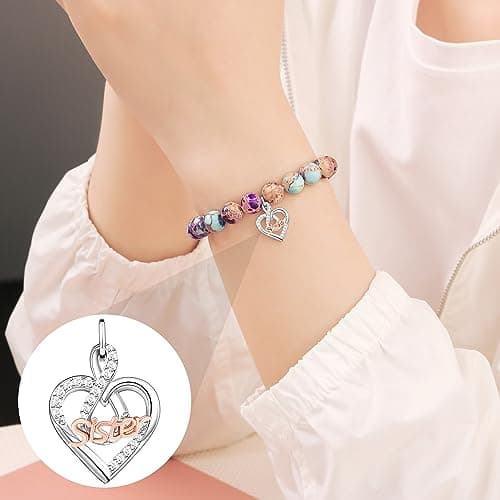 𝗚𝗶𝗳𝘁𝘀 𝗳𝗼𝗿 𝗪𝗼𝗺𝗲𝗻 𝗜𝗻𝗳𝗶𝗻𝗶𝘁𝘆 𝗟𝗼𝘃𝗲 𝗛𝗲𝗮𝗿𝘁 𝗕𝗿𝗮𝗰𝗲𝗹𝗲𝘁 Christmas Birthday Gifts for Sister Daughter Granddaughter Grandma, Natural Colorful Imperial Jasper Bracelet for Mom Wife Nana Aunt