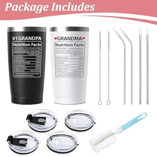 Lifecapido Gifts for Grandparents, 20oz Nutrition Facts Grandma Grandpa Tumbler Set, Grandparents Christmas Birthday Mothers Day Fathers Day Announcement Gifts for Grandma and Grandpa