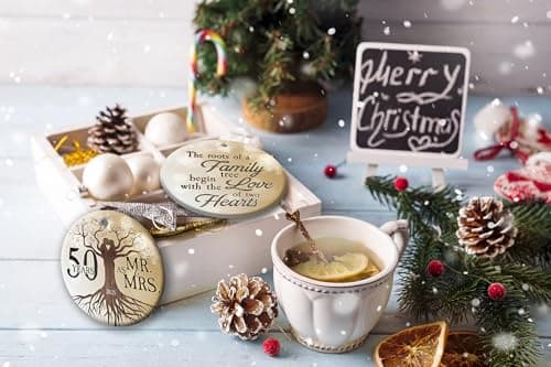 50th Wedding Anniversary Ornament - Ceramic Christmas Ornament Gift for Couple, Parents, Friend - 50th Anniversary Present Holiday Decoration