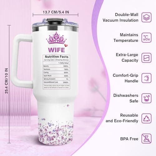 Gifts for Wife from Husband - Anniversary Wedding Gifts for Women - Mothers Day Christmas Tumbler Gift for Wife - Birthday Present for wifey - Valentines Day Gift for Her - to My Wife's 40 Oz Tumbler