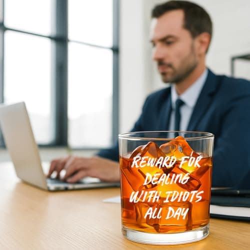 Reward For Dealing With Idiots All Day Whiskey Glass, Funny Gifts for Men Coworker Friend Husband Boss Him Christmas Bosses Day Birthday, 10 OZ Old Fashioned Glass with Gift Box