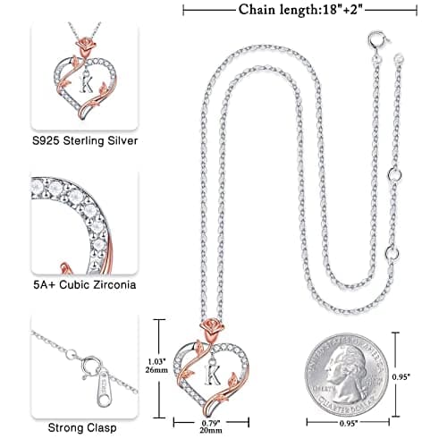 Iefil Christmas Gifts for Women Wife - 925 Sterling Silver Heart Initial Necklace, Anniversary Birthday Gifts for Women, Jewelry Gift for Wife Girlfriend Mom