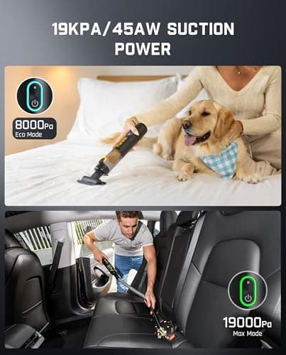Fanttik Slim V8 APEX Car Vacuum, 4-in-1 Portable Mini Cordless Vacuum with 19000pa Suction Power, Type-C Charge, 2 Suction Modes, Handheld Vacuum for Small Jobs, Car, Office Desk, Keyboards (Black)