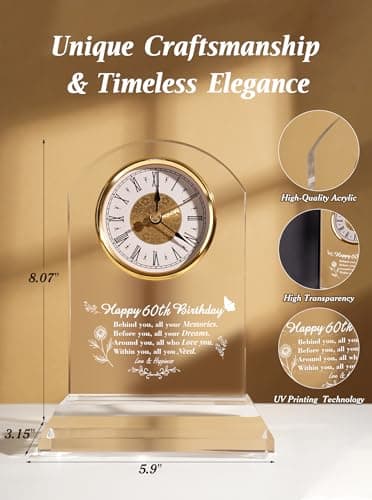 DEEWISH 60th Birthday Gift Quartz Desk Clock – Elegant Home Blessing Decoration for Parents, Grandparents, Friends, Mom, Dad, Happy 60 Years Birthday Decoration for Women Men